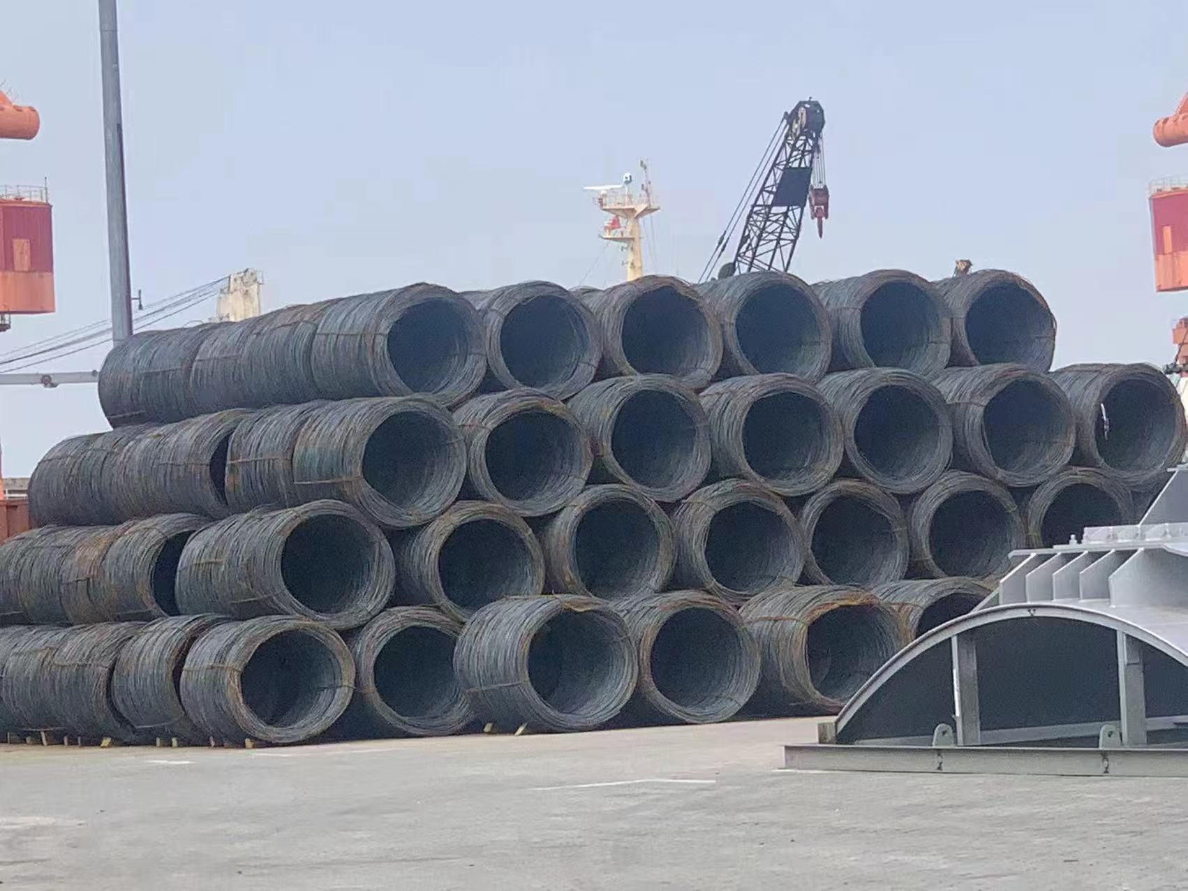 Wire rod coils prepared at port for Brazil shipment