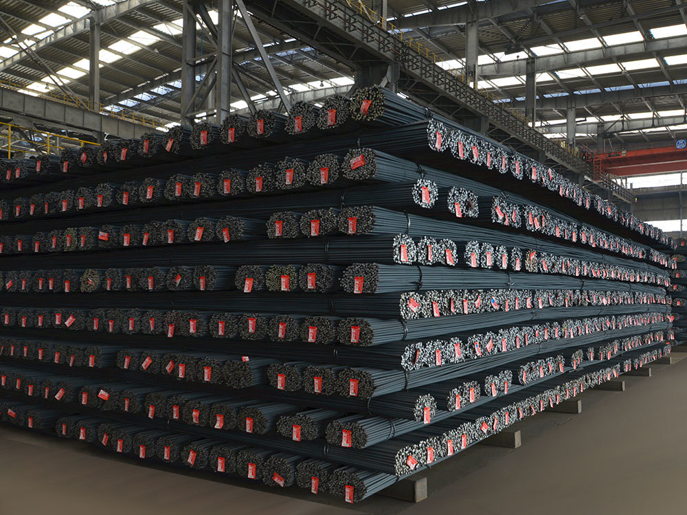 Deformed steel bar bundles in warehouse