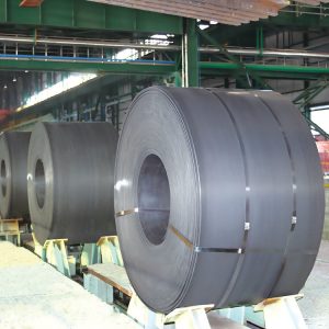 Hot rolled steel coil stock in workshop