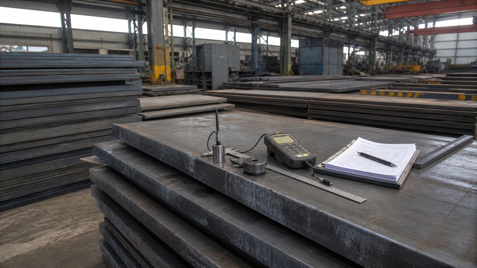 Steel plate stock and inspection record